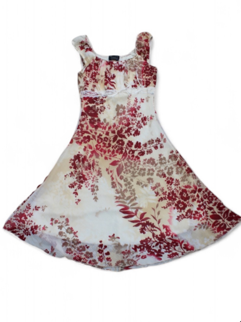 Simons Twik size small vintage Y2K Floral A-Line Summer Dress in Red and Cream